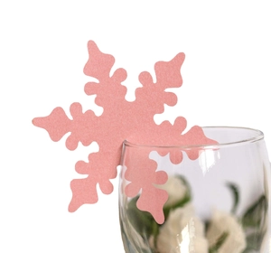 Pink glitter snowflake place cards laser cut for wedding party and glass rim decoration