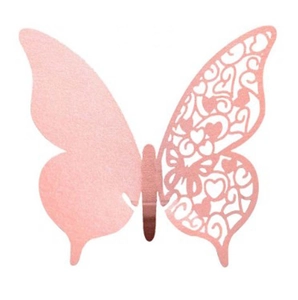 Rose gold butterfly laser-cut paper place card with hollow heart pattern for wine glasses