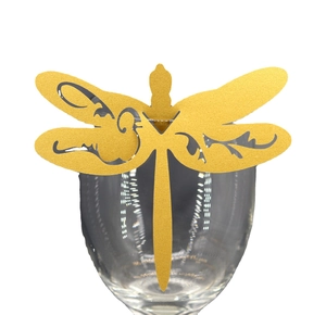 Golden dragonfly hollow paper glass card for wedding table place settings decoration