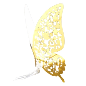 Golden 3D laser-cut butterfly wall stickers with intricate floral patterns for party decor