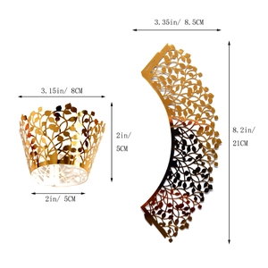 Laser cut gold vine cupcake wrappers showing detailed flat and assembled dimensions