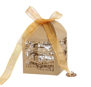 European hollow village design THANK YOU candy gift box with orange ribbon and rhinestone