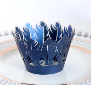 Laser Cut Feather Pattern Cupcake Wrappers Pearlescent Paper Cake Decorative Liners For Wedding Birthday Party Decoration