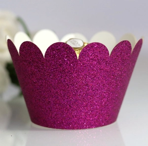 Purple glitter cupcake liners with wavy edges for festive baking and chocolate wrapping