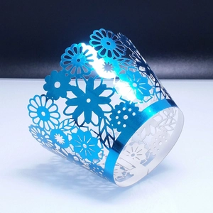 Mirror blue hollow floral lace cupcake wrappers for wedding and party cake decoration