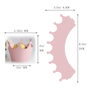 Pink crown laser cut paper cupcake wrappers for dessert table decoration with dimensions