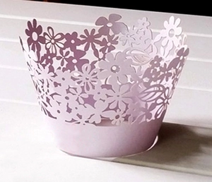 Detailed laser cut pink flower cupcake wrapper for wedding party and festive decorations