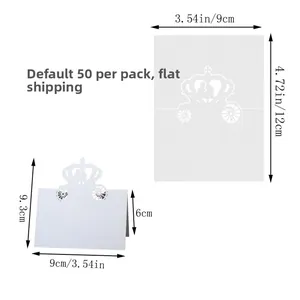 Laser-cut white crown carriage place card showing flat and folded size for weddings