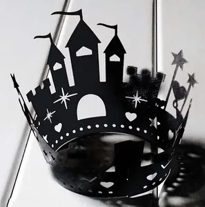 Black hollow castle cupcake wrappers with star and heart patterns for party decor
