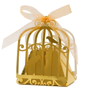 Laser Cut Birdcage Candy Box Pearlescent Paper Gift Boxes With Ribbon For Wedding Party Celebration Favors Elegant Hollow Out