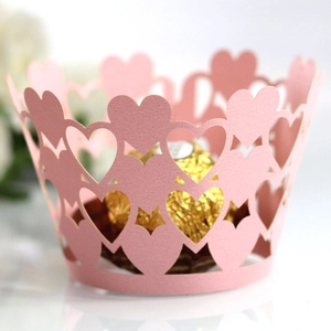 Heart Hollow Laser Cut Cupcake Wrappers Pearlescent Paper Decorative Cake Liners For Wedding Birthday Party Supplies