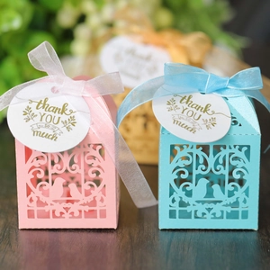 Boîtes à Bonbons Cage à Oiseaux Ajourées au Laser Avec Ruban Sacs Cadeaux en Papier Perlé pour Mariage Fête Anniversaire Décorations