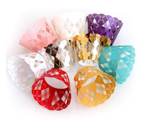 Lace hollow laser-cut cupcake wrappers in multiple metallic and pearlescent colors