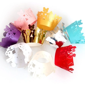 Laser cut hollow cupcake liners set in nine colors featuring bears and hearts