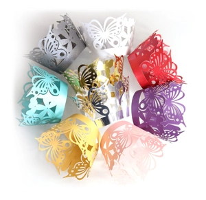 Multi-color laser-cut butterfly cupcake wrappers set for elegant wedding party decoration