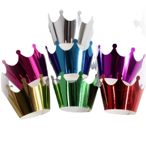 Pack of six metallic colored paper crowns in gold silver and red for party celebrations