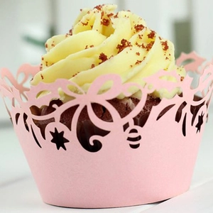 Laser Cut Hollow Cupcake Wrapper Pearlescent Paper Lace Cake Decoration For Wedding Birthday Party Baking Supplies