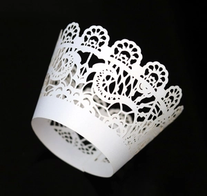 Laser Cut Cupcake Wrappers Artificial Pearl Paper Lace Flower Hollow Cake Decorative Cup Liners Wedding Birthday Party Event Accessories