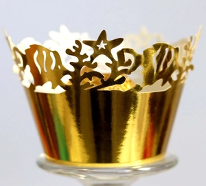 Golden ocean theme laser cut cupcake wrappers with sea stars and corals pattern