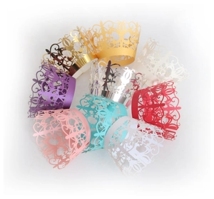 Laser cut lace crown cupcake wrappers in multiple metallic and pearlescent colors