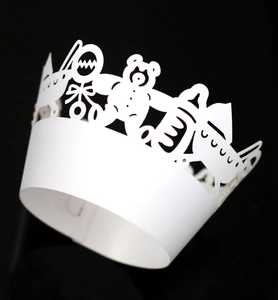 Detailed laser cut cupcake wrapper with cartoon patterns for baby shower decoration