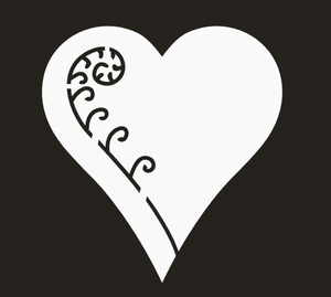 Hollow heart-shaped place card with Koru spiral pattern for wedding wine glass decoration