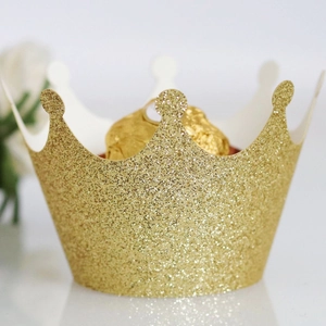 Crown Shape Glitter Paper Cupcake Wrappers Laser Cut Hollow Out Cake Borders For Wedding Birthday Party Decorations