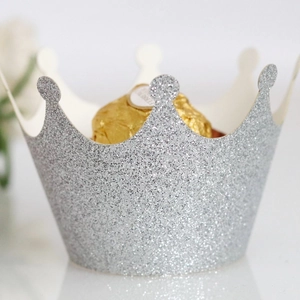 Silver glitter crown cupcake liners for weddings and parties gift decoration