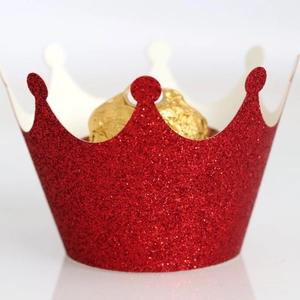 Sparkling red glitter crown cupcake liners and hollow decorative cake wrappers