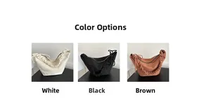Detailed close-up showing white, black, and brown canvas hobo bags with cloud pleated strap