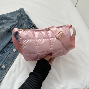 Women Quilted Puffer Shoulder Bag Shiny Cotton Padded Square Grid Crossbody Bag Large Capacity Urban Simple Tote Handbag