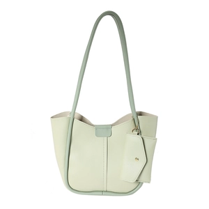 Minimalist mint green faux leather tote bag set with matching coin purse and long straps