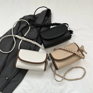Retro small square crossbody bags with woven shoulder straps and cute bunny charms