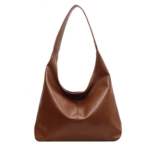 Vintage dark brown PU leather tote bag with a spacious minimalist Hobo design