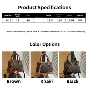 Detailed size specifications and material chart for the vintage patterned PU square handbag