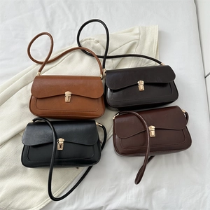 Vintage leather crossbody bag for women in four colors with minimalist gold metal locks