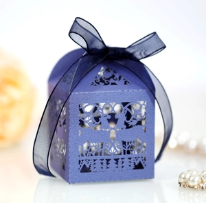 Purple laser cut candy box with reindeer and forest patterns for wedding and parties