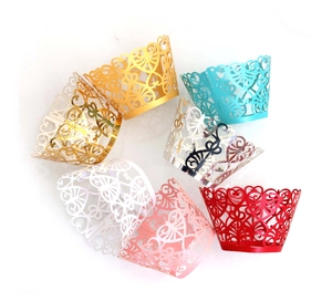 Lace heart hollow cupcake wrappers in 7 assorted colors for wedding decorations