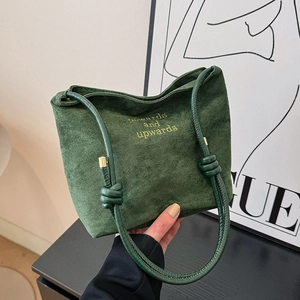 Sac Cabas en Suède pour Femmes Grande Capacité Broderie Lettre Sac à Épaule Avec Bandoulière Nouée Casual Trendy