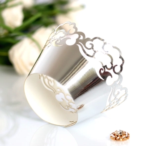 Laser-cut silver hollow cake wrappers with clouds pattern for festive party decoration
