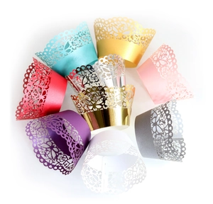 Laser cut butterfly rose cupcake wrappers in vibrant pearlescent multi-color finish