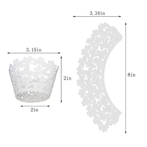 Hollow gold four-leaf clover cupcake wrapper with detailed size dimensions for wedding decor