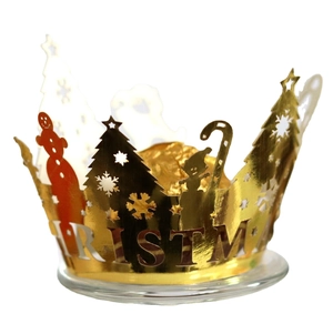 Golden crown Christmas ornament with laser-cut festive snowflake and tree patterns