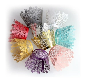 Lace laser cut cupcake wrappers in pearl paper multiple colors for dessert table decoration