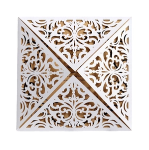 Square pearl white laser cut wedding invitations with elegant European filigree pattern