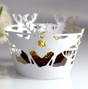 Cupcake Wrappers Laser Cut Reindeer Heart Hollow Pearlescent Paper Wedding Christmas Party Table Decoration Elegant