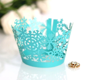 Laser-cut Tiffany blue snowflake cupcake wrapper for Christmas and winter party decor
