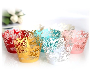 Elegant butterfly laser cut cupcake wrappers in multiple colors for wedding party decor