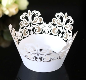 Laser Cut Crown Cupcake Wrappers Artificial Pearl Paper Hollow Cake Decoration Borders For Wedding Birthday Party Event Ornaments