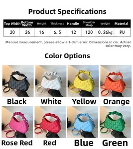 Detailed dimension guide and color options for quilted PU leather small square handbag